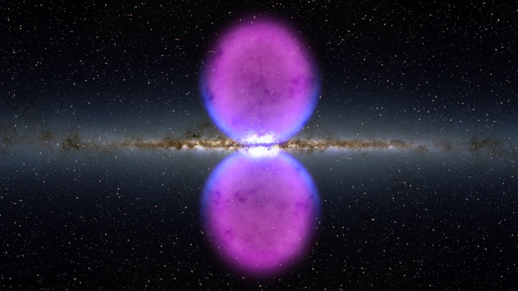 Tracy Slatyer was searching for dark matter when she helped discover the Fermi bubbles, pictured here in an image combining visible light, X-rays and gamma rays.