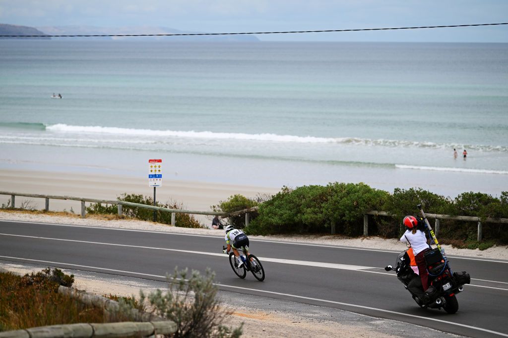 ALDINGA AUSTRALIA JANUARY 17 Alyssa Polites of Australia and ARA Australian Cycling Team competes in the breakaway during the 9th Santos Womens Tour Down Under 2025 Stage 1 a 101 9km stage from Brighton to Snapper PointAldinga UCIWWT on January 17 2025 in Aldinga Australia Photo by Dario BelingheriGetty Images