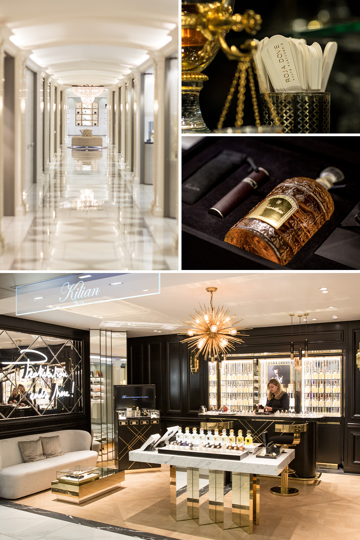 Photos of the interiors at Harrods Salon de Parfums, London