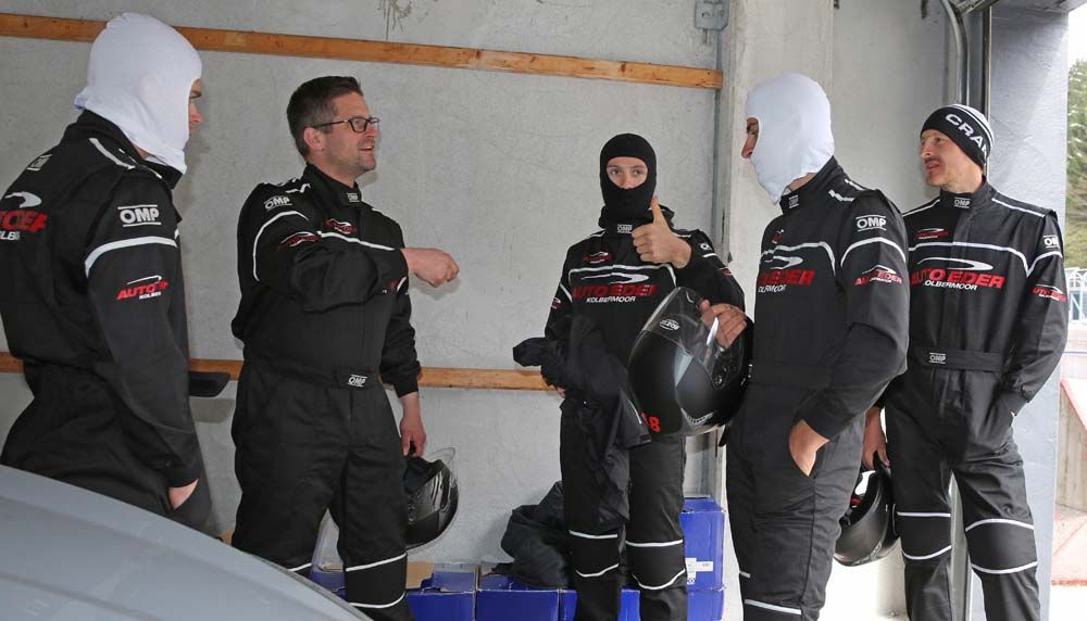 The riders get a pep talk before going out on track