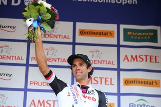 Michael Matthews on the podium after his RideLondon Classic third-place finish