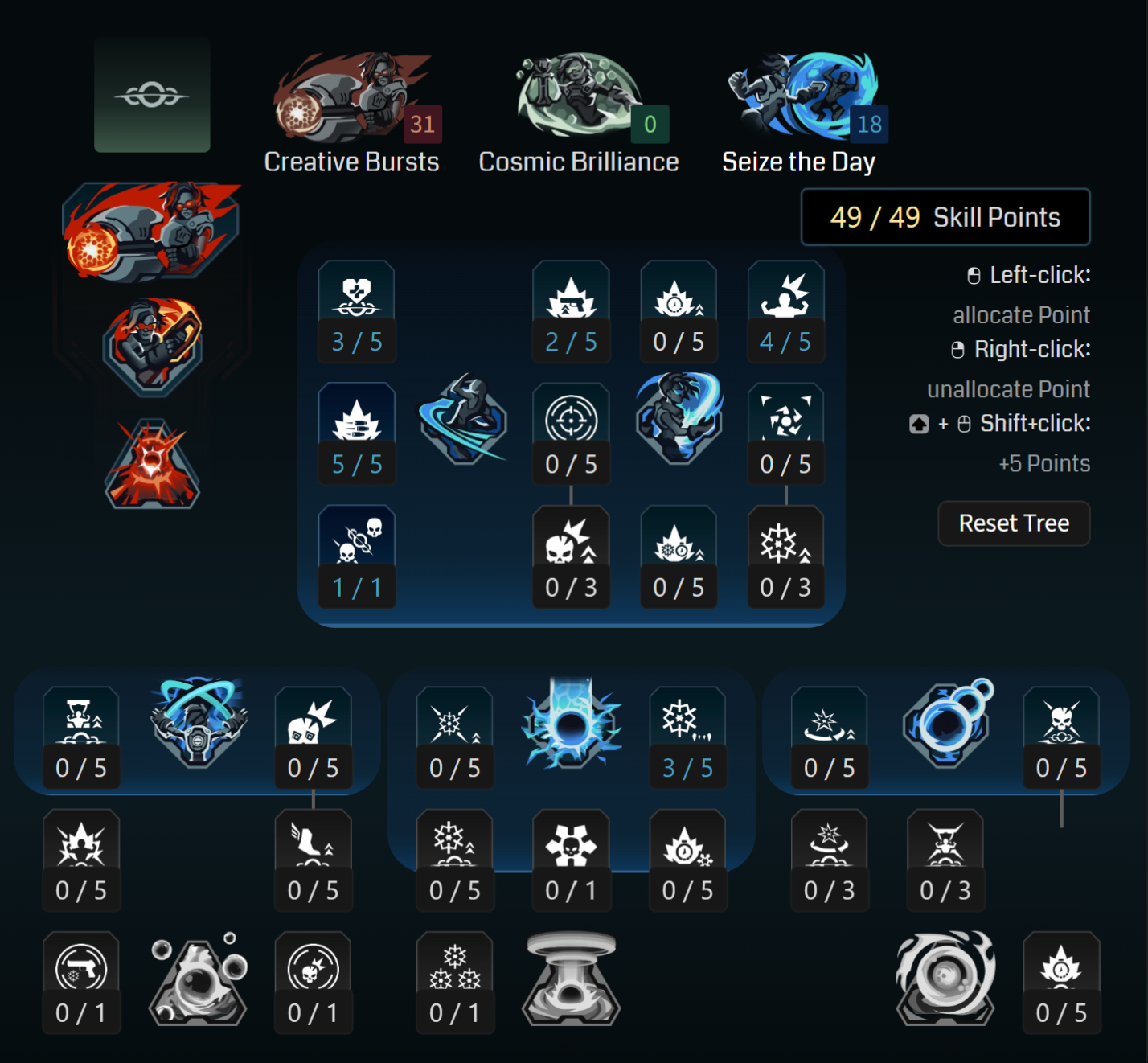 Borderlands 4 Harlowe builds: A screenshot of Harlowe's Seize the Day tree for her Neutron Capture build from Maxroll's builder.