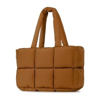 Herald Puffer Tote Bag for Women, Large Quilted Puffy Cloud Handbag Winter Down Padding Lattice Satchel Purse (brown)