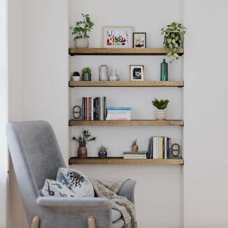 wooden alcove shelves