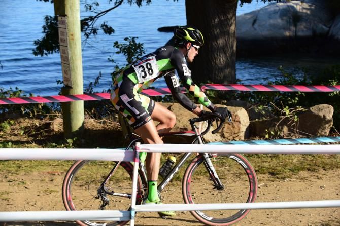 Lukas Winterberg (MG Racing) riding past Gloucester Harbor