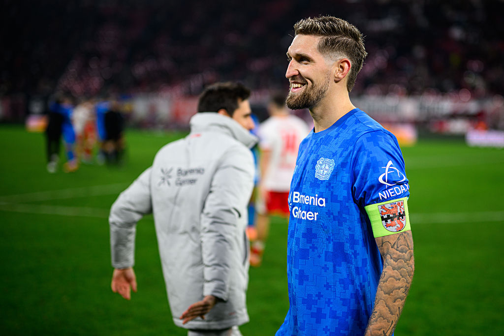 LEIPZIG, GERMANY - DECEMBER 20: Robert Andrich of Leverkusen reacts after his teams win during the Bundesliga match between RB Leipzig and Bayer 04 Leverkusen at Red Bull Arena on December 20, 2025 in Leipzig, Germany. (Photo by J&amp;ouml;rg Sch&amp;uuml;ler/Bayer 04 Leverkusen via Getty Images)