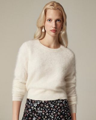 Brushed Cashmere Shrunken Crewneck Sweater