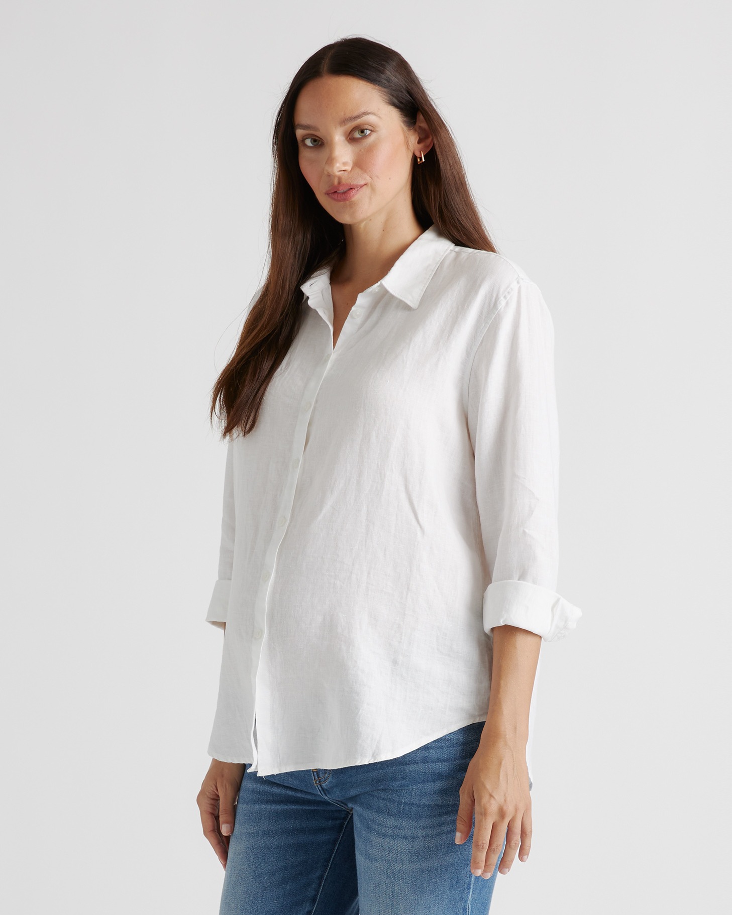 Quince, 100% European Linen Maternity Long Sleeve Shirt