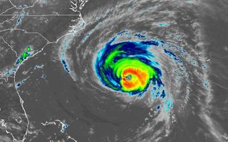 The GOES-East weather satellite, also known as GOES-16, captured this infrared image of Hurricane Florence nearing the East Coast on Sept. 12, 2018, at 1:37 p.m. EDT (1737 GMT).