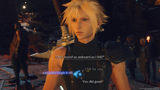 FF7 Rebirth romance guide - Cloud telling Tifa, "You did good" for the best three-star answer in Cosmo Canyon