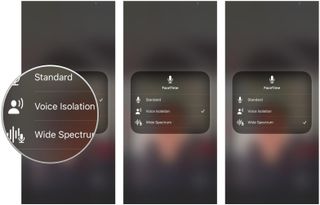 Use microphone audio modes in FaceTime on iPhone with iOS 15 by showing: Tap the microphone mode that you want to use: Standard, Voice Isolation, or Wide Spectrum