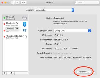 A lot of important information waits behind the Advanced... button in your Network preferences.
