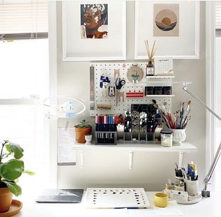 White shelf over white desk