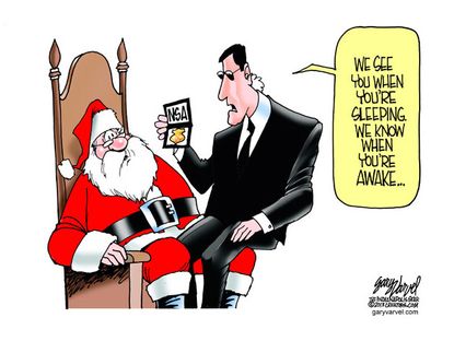 Political cartoon NSA Santa Claus