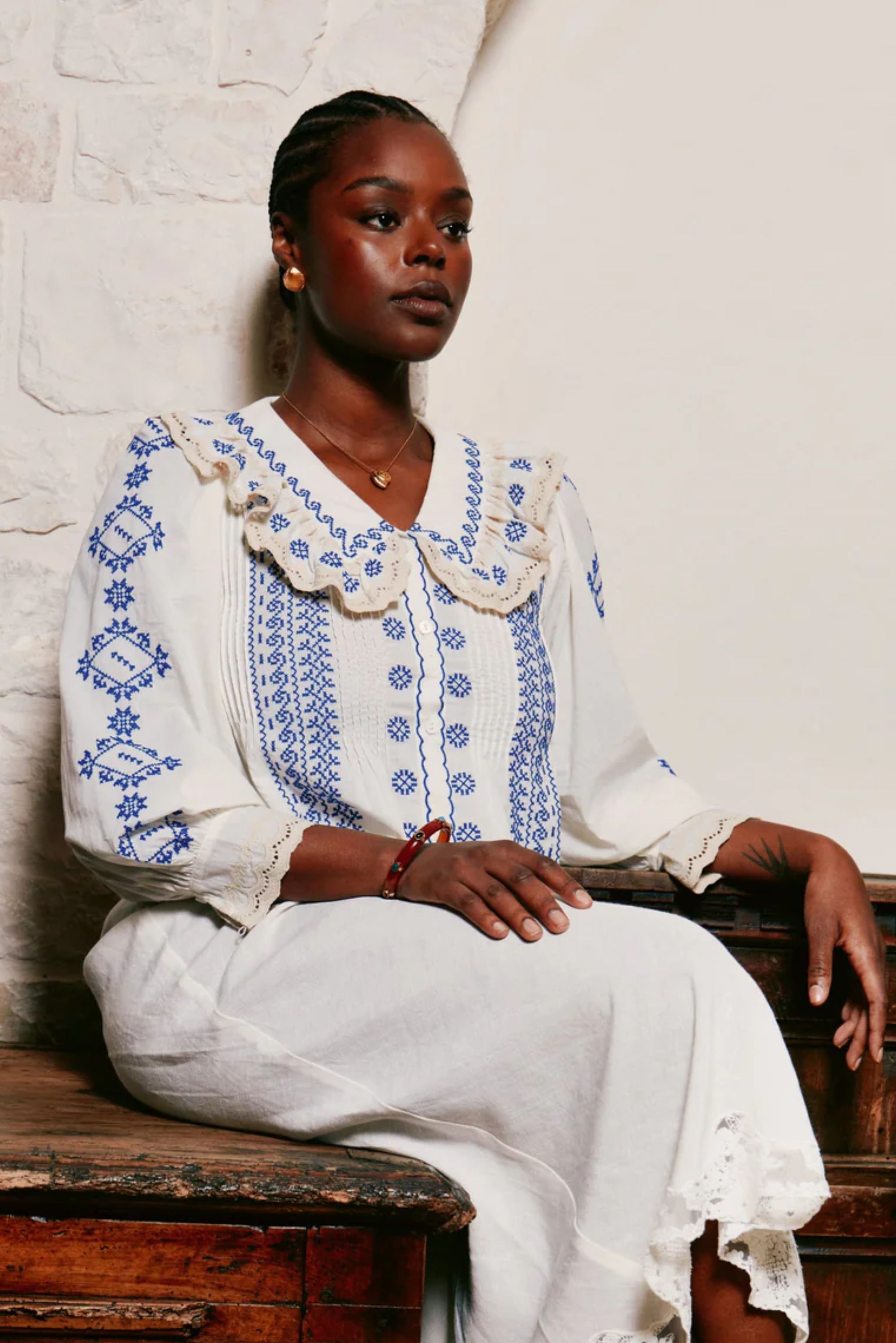 Rixo Percy blouse on model 