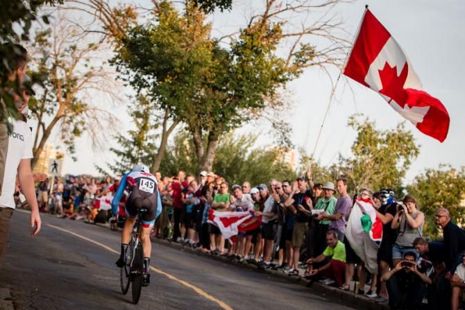 Stuart Wight (Canada) gets to the top of the climb.