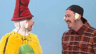 Shane Gillis laughs after he accidentally drops an f-bomb on Saturday Night Live.