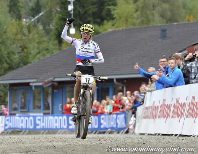 Irina Kalentieva (Topeak Ergon) wins the elite women's cross country World Cup in Hafjell, Norway