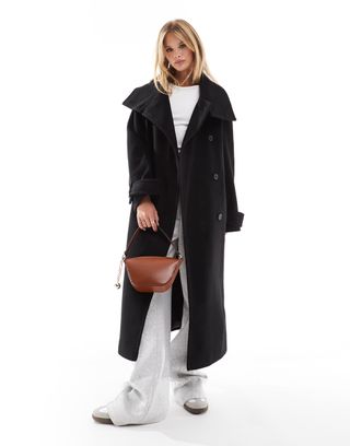 Asos Design Funnel Neck Longline Coat in Black