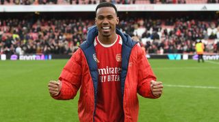 LONDON, ENGLAND - JANUARY 20: Gabriel of Arsenal celebrates following the team's victory during the Premier League match between Arsenal FC and Crystal Palace at Emirates Stadium on January 20, 2024 in London, England. (Photo by Stuart MacFarlane/Arsenal FC via Getty Images)