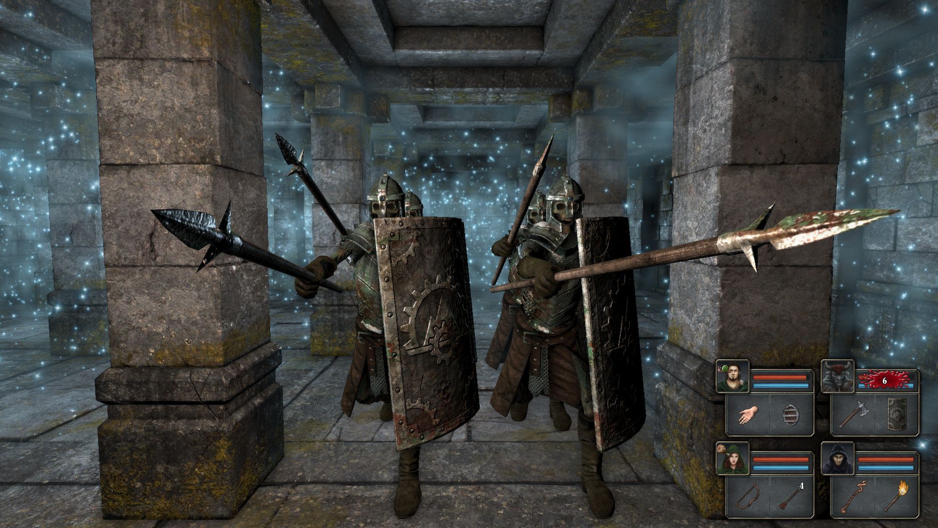 A group of skeleton soldiers charging forward during the RPG, Legends of Grimrock