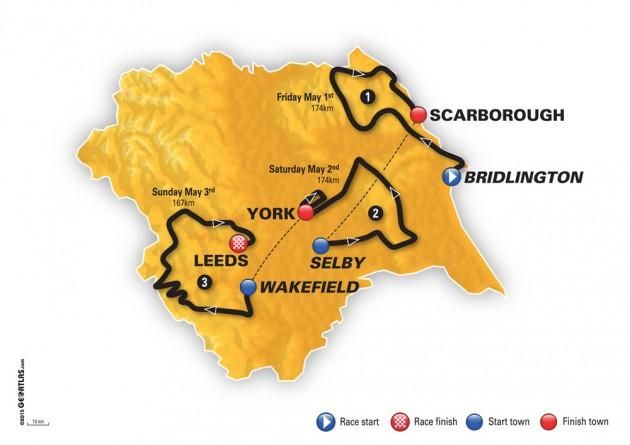 The route map of the 2015 Tour de Yorkshire