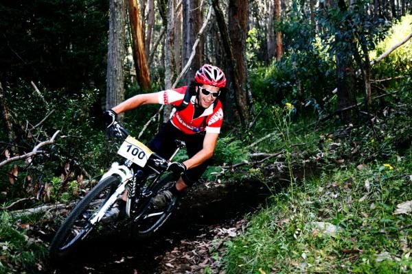 A rider on some singletrack in Bike Buller