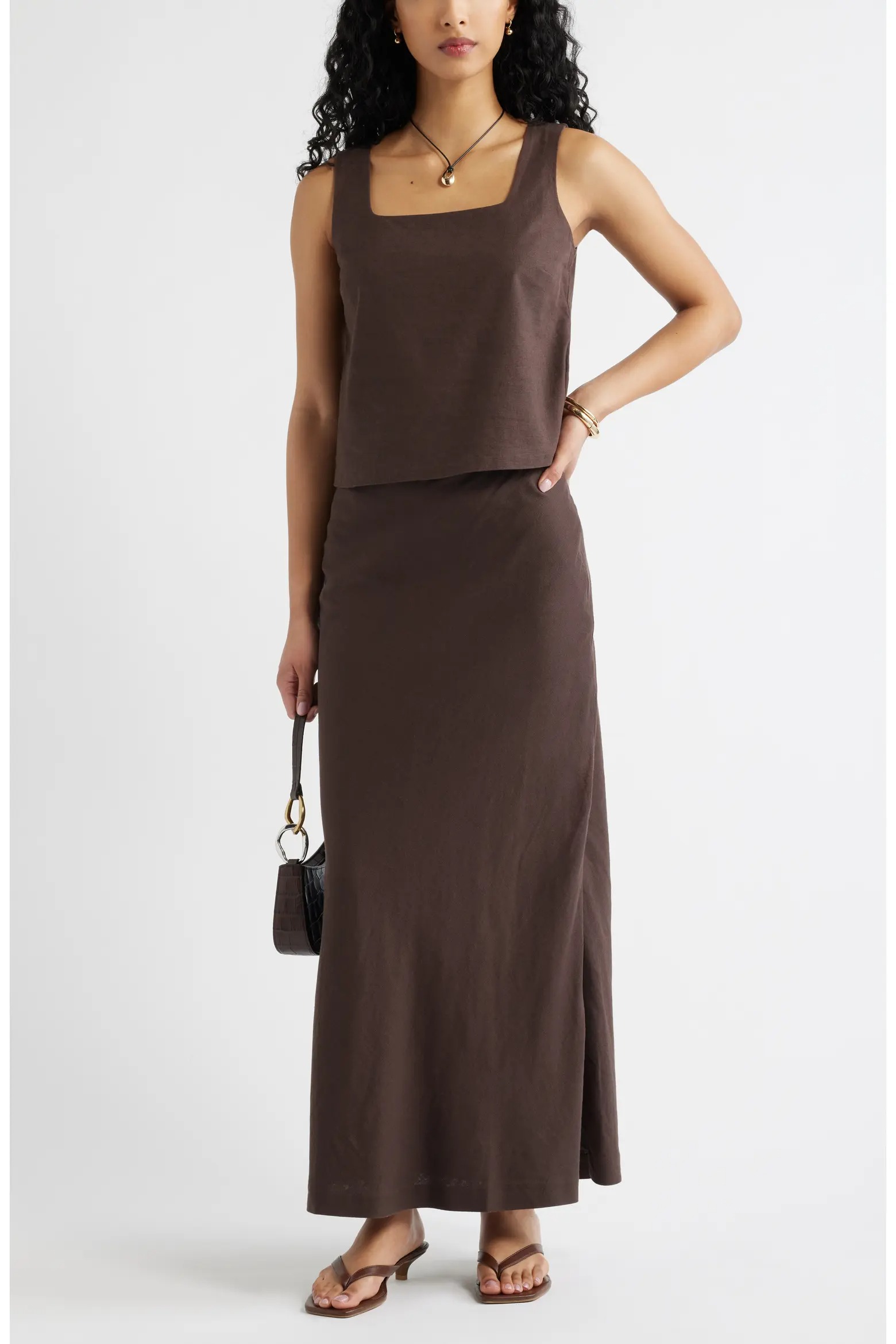 Open Edit, Linen Blend Column Maxi Skirt