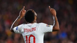 Raheem Sterling celebrates after scoring for England against Spain in the UEFA Nations League in October 2018.