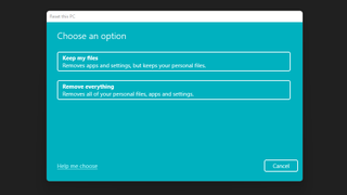 A screenshot of a menu in Windows 11 giving options on how to reset the user's system
