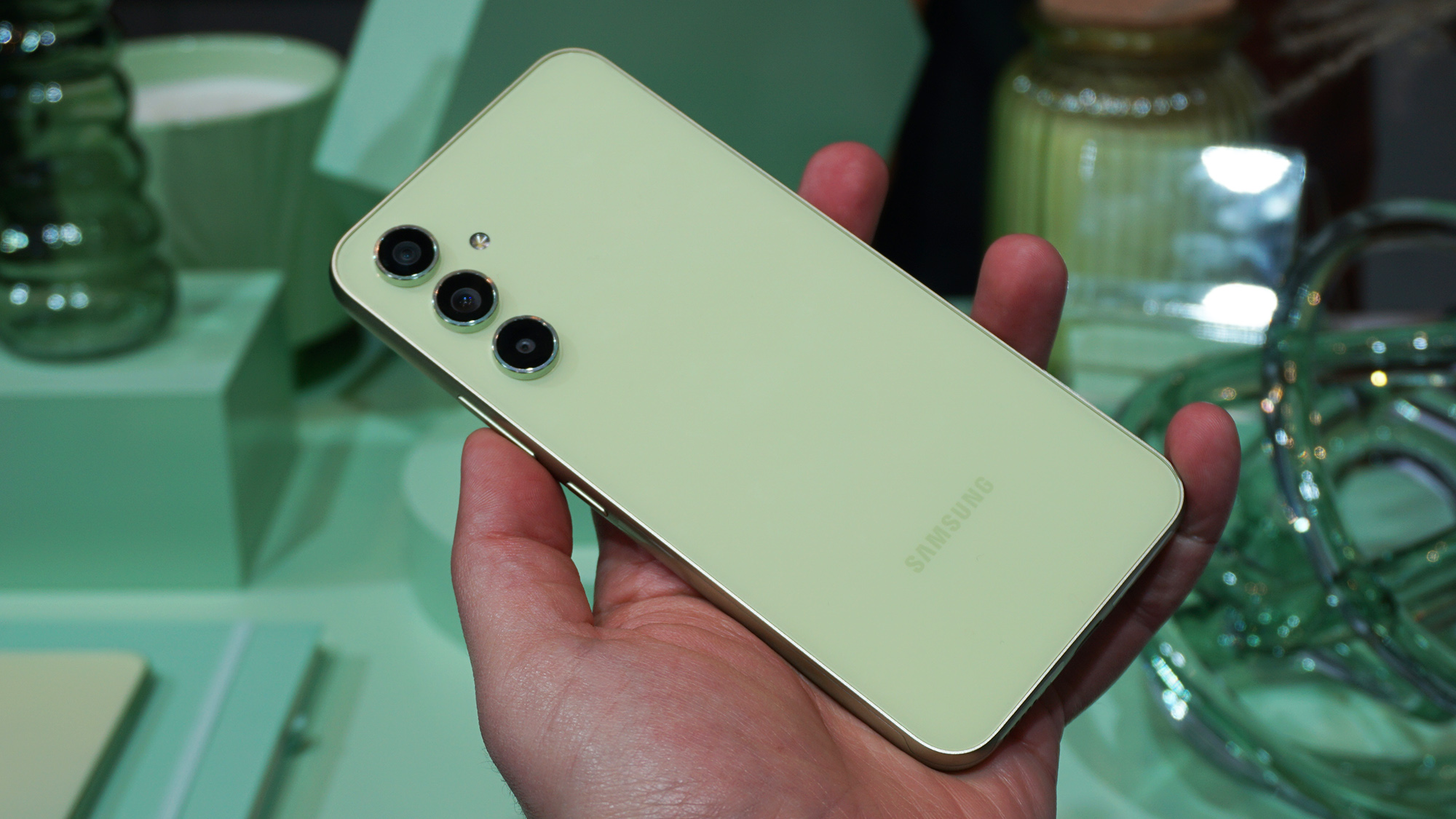 Samsung Galaxy A54 5G hands on Awesome Lime back angled
