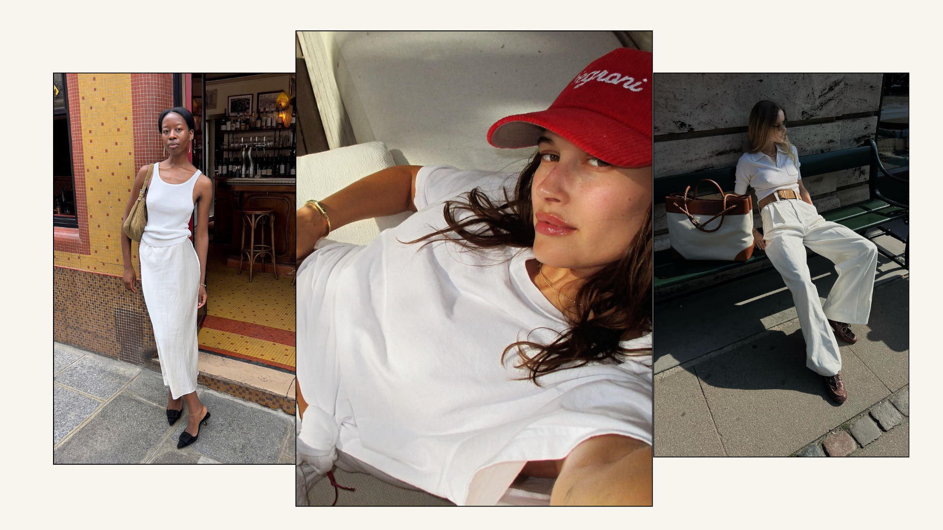 An image of all-white outfits for women.