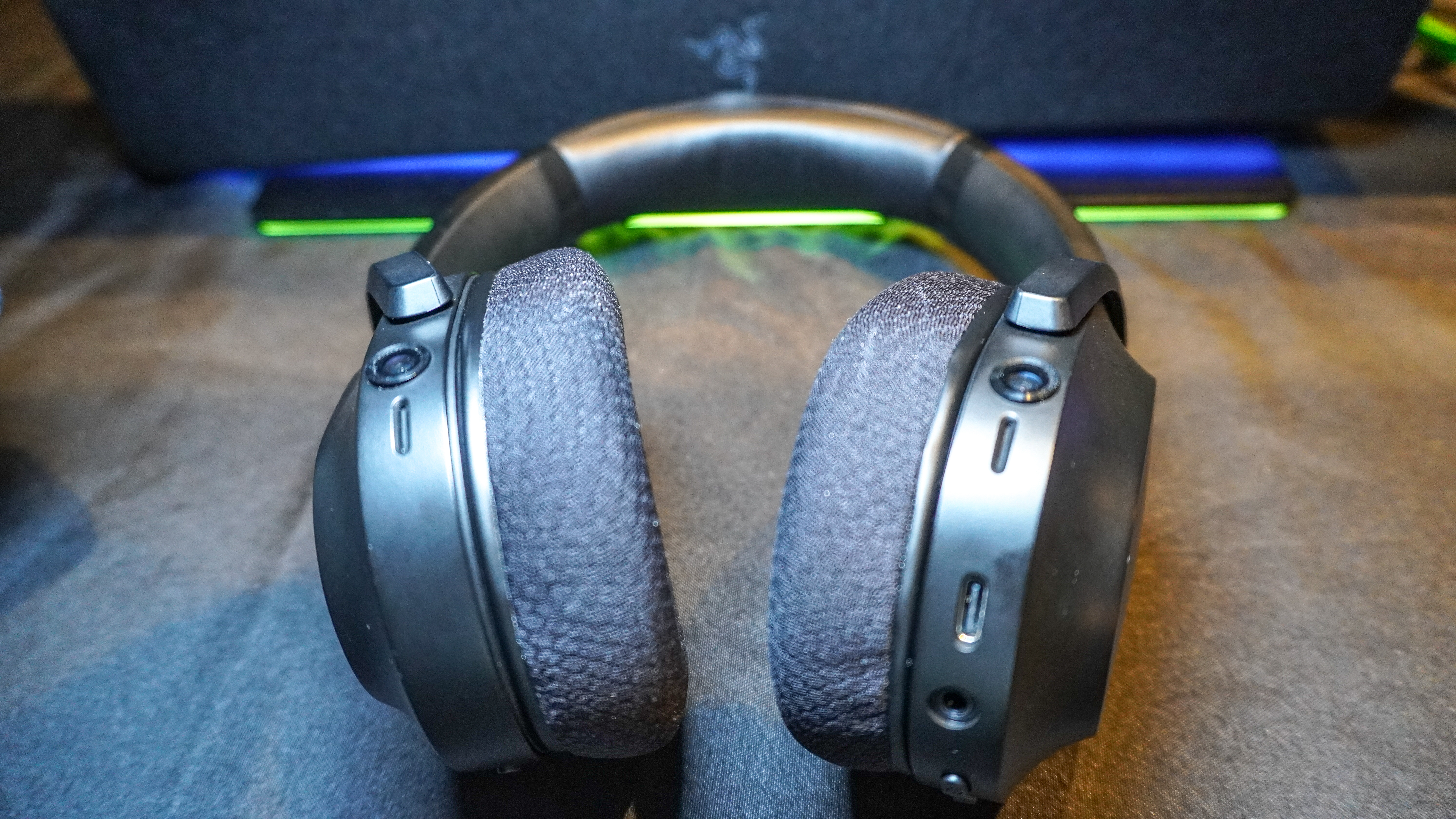 Razer's Project Motoko wearable AI headset lying flat on a table