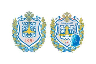 The Soyuz MS-21 mission patch (at right) is based on the crest of Bauman Moscow State Technical University (left), the all three crew members' alma mater.