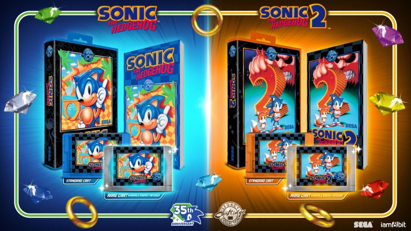 Physical copies of Sonic the Hedgehog and Sonic the Hedgehog on Sega Mega Drive