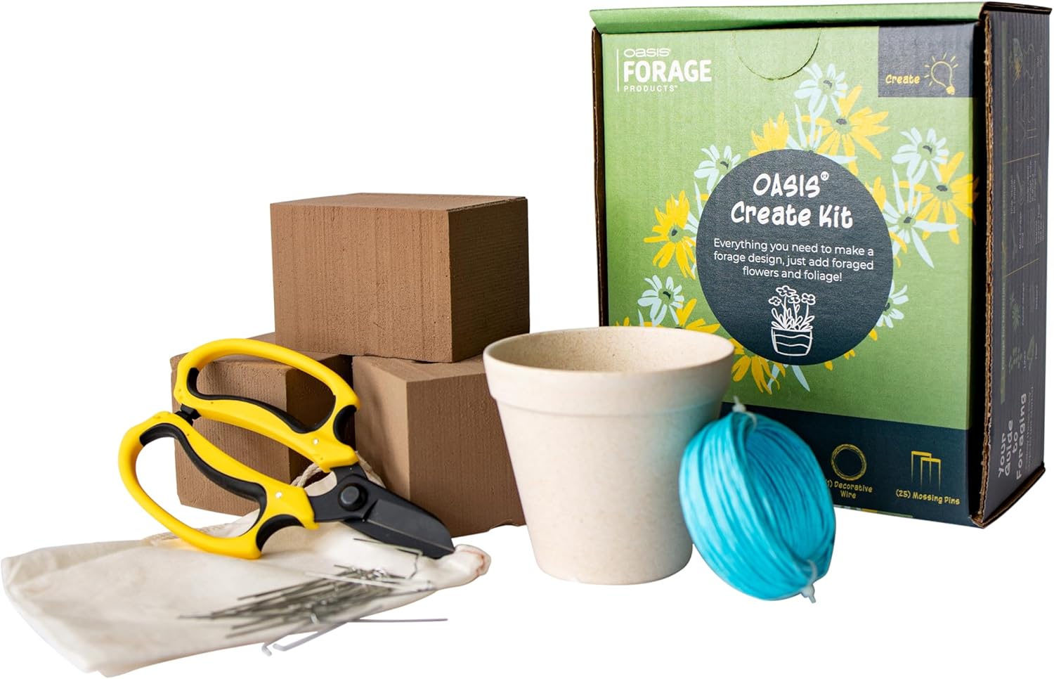Oasis Forage Floral Create Kit | Floral Design Kits for Beginners, Diy-Ers and Seasoned Professionals| Includes Oasis Forage Floral Foam, Container, and Tools