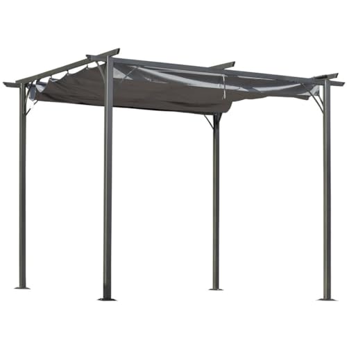 Outsunny 3 X 3(m) Metal Retractable Pergola, Garden Gazebo Metal Pergola Canopy Outdoor Sun Shade Shelter for Party Bbq, Grey