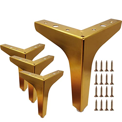 M Mimhooy 6 Inch Furniture Legs, Set of 4 Metal Furniture Legs Modern Triangle Feet Luxury Gold for Sofa Cabinet Cupboard Couch Chair Ottoman