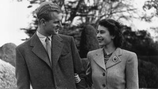 Princess Elizabeth and The Prince Philip, Duke of Edinburgh enjoying a walk during their honeymoon at Broadlands, Romsey, Hampshire.