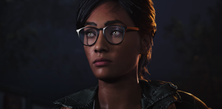 a video game image of a woman with large spectacles