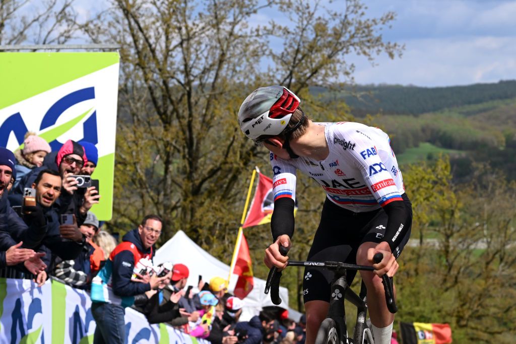 LIEGE BELGIUM APRIL 24 Tadej Pogacar of Slovenia and UAE Team Emirates attacks in the Cte de La Redoute during the 110th Liege Bastogne Liege 2024 Mens Elite a 2545km one day race from Liege to UCIWT on April 24 2024 in Liege Belgium Photo by Dario BelingheriGetty Images