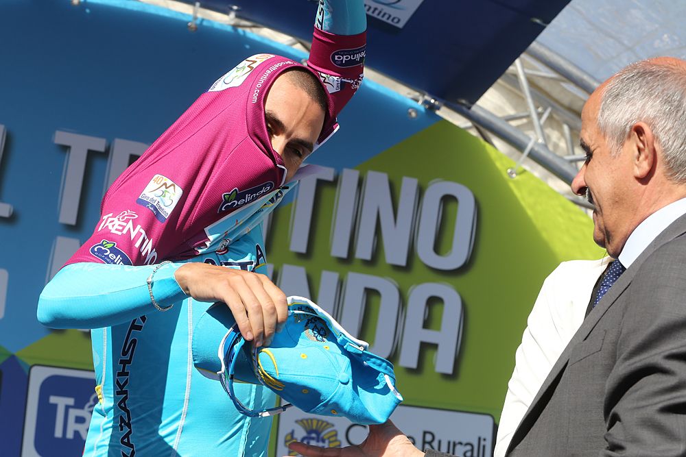 Valerio Agnoli (Astana) wears the first leader's jersey at Giro del Trentino