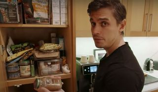 Queer Eye's Antoni Porwoski going through his pantry.