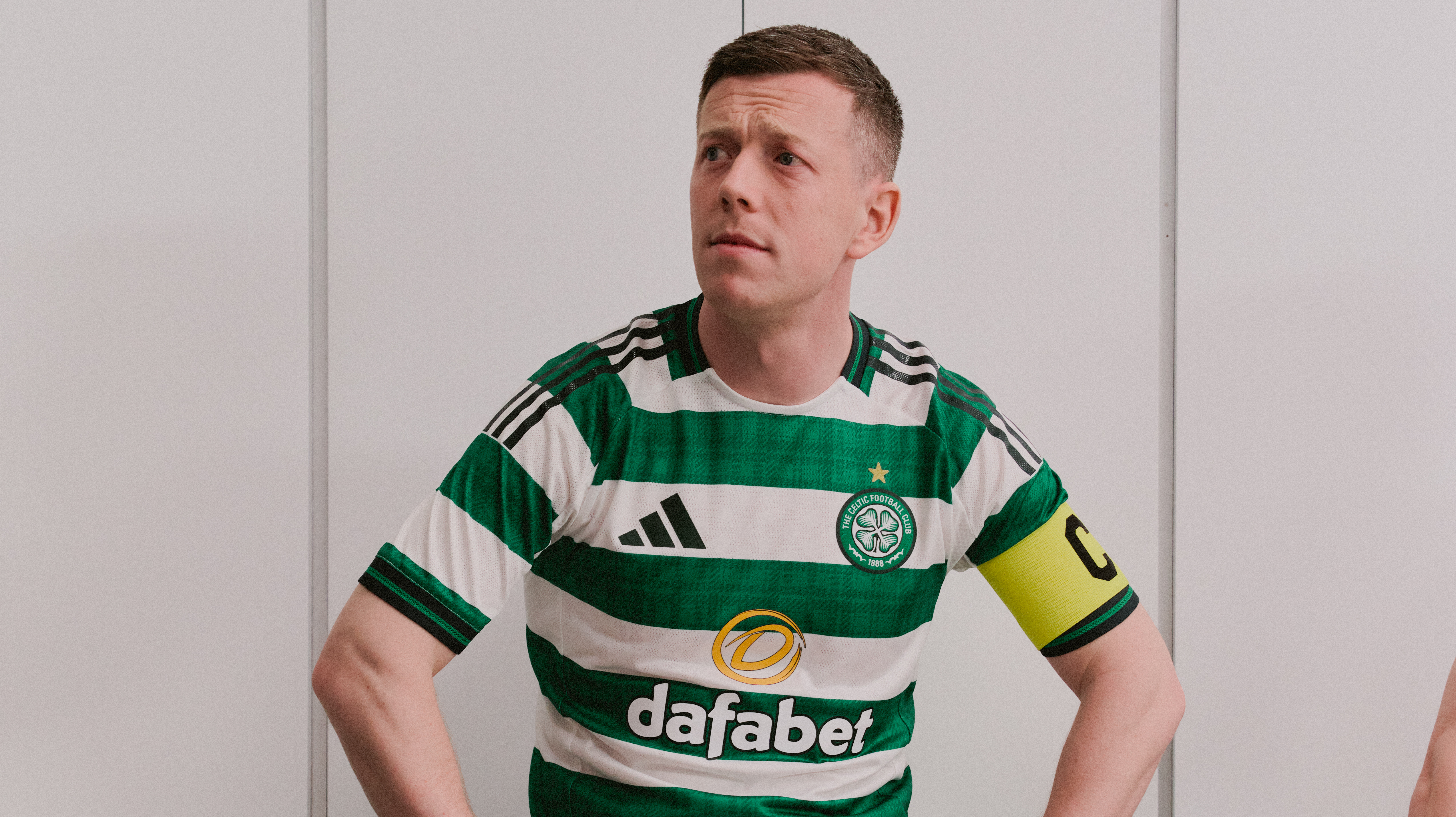 Celtic captain Callum McGregor in the new 25/26 Celtic home shirt