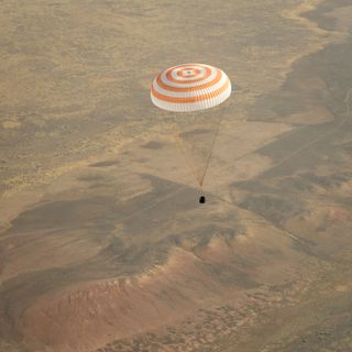 Soyuz Spacecraft Approaches Landing Site