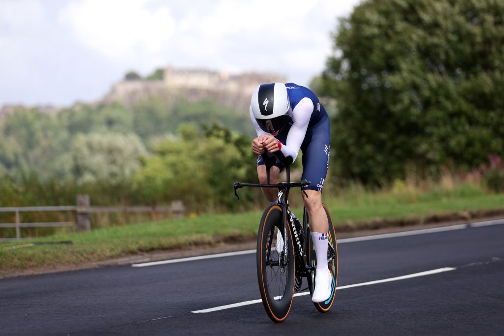 STIRLING SCOTLAND AUGUST 11 Remi Cavagna of France sprints during the Men Elite Individual Time Trial a 478km race from Stirling to Stirling at the 96th UCI Cycling World Championships Glasgow 2023 Day 9 UCIWT on August 11 2023 in Stirling Scotland Photo by Dean MouhtaropoulosGetty Images