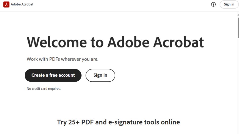 Website screenshot of Adobe Acrobat (July, 2025)