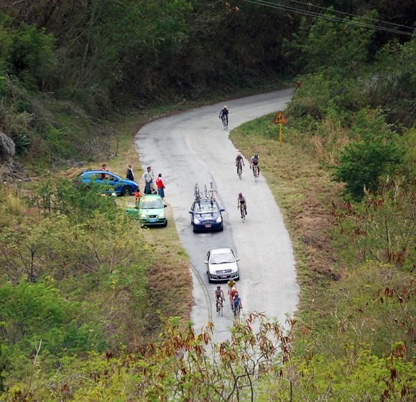 Riders climb to the finish line.