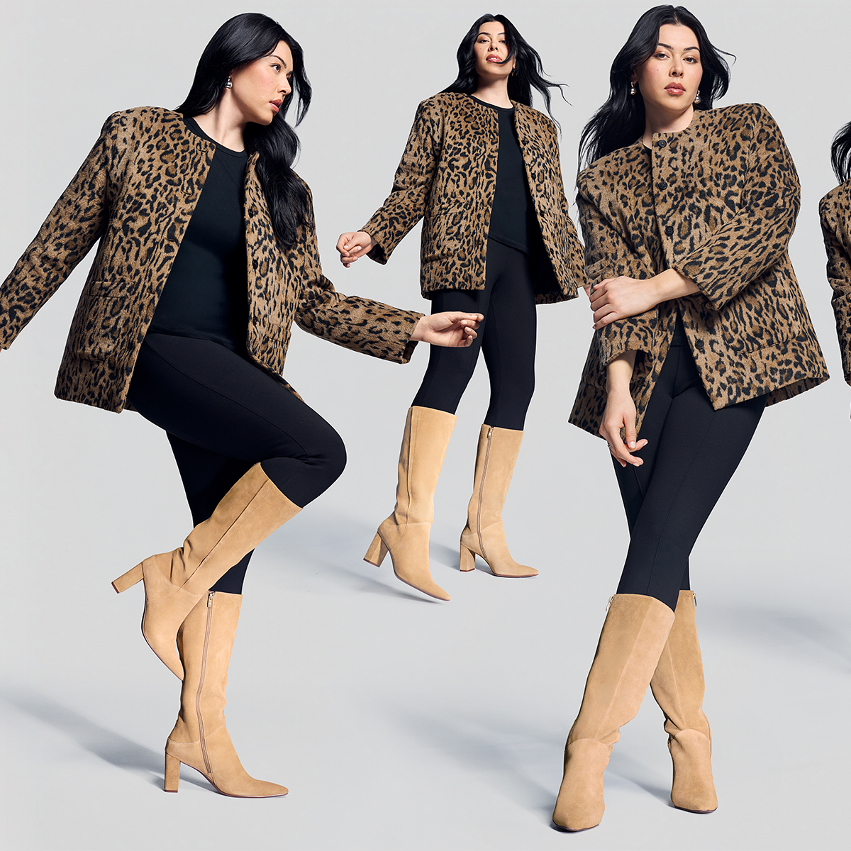 a photo of Lauren Chan wearing wide-calf boots from her partnership with Naturalizer