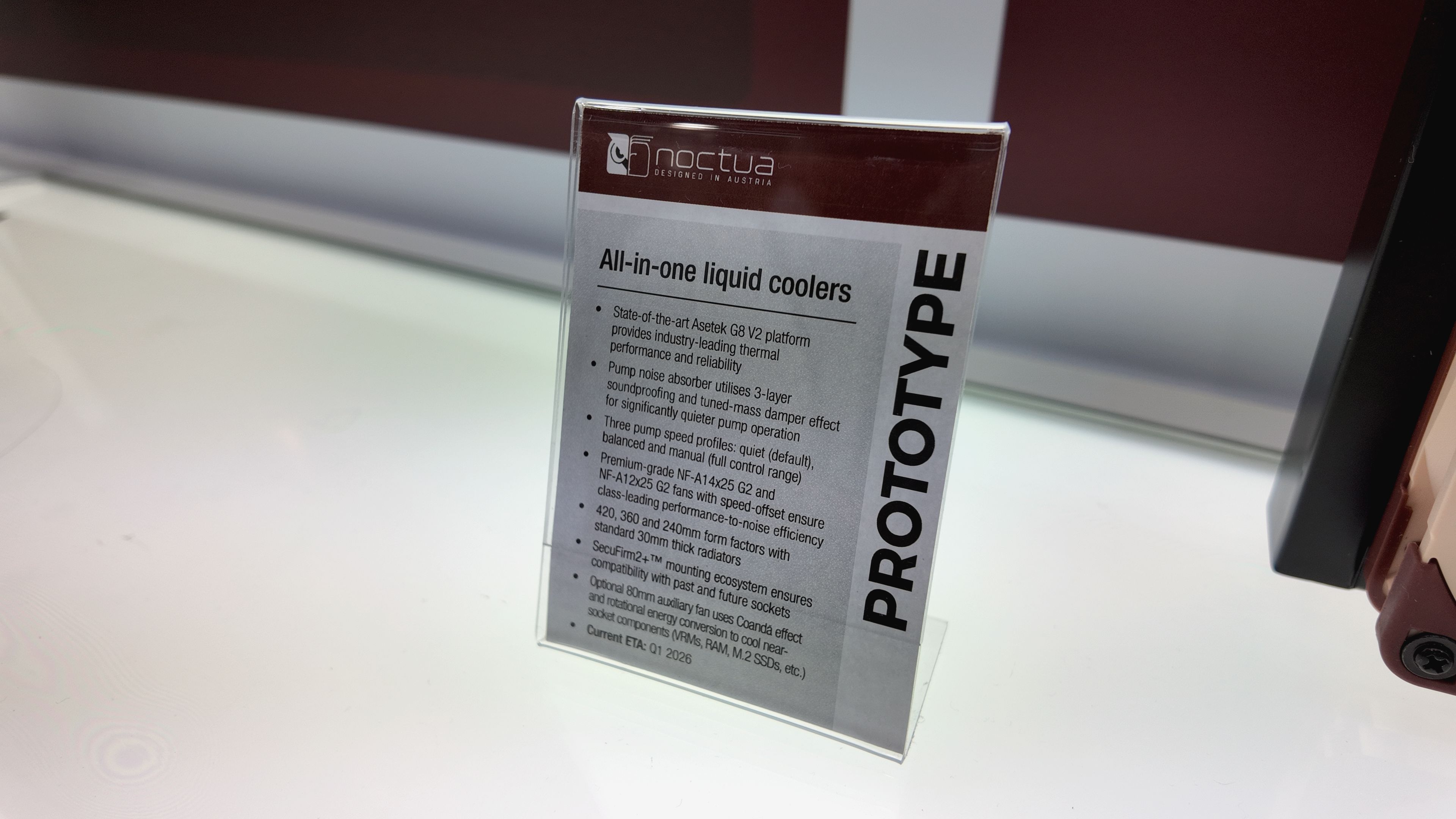 A photo of Noctua's collaboration with Asetek, an AIO liquid cooler, as displayed at Computex 2025